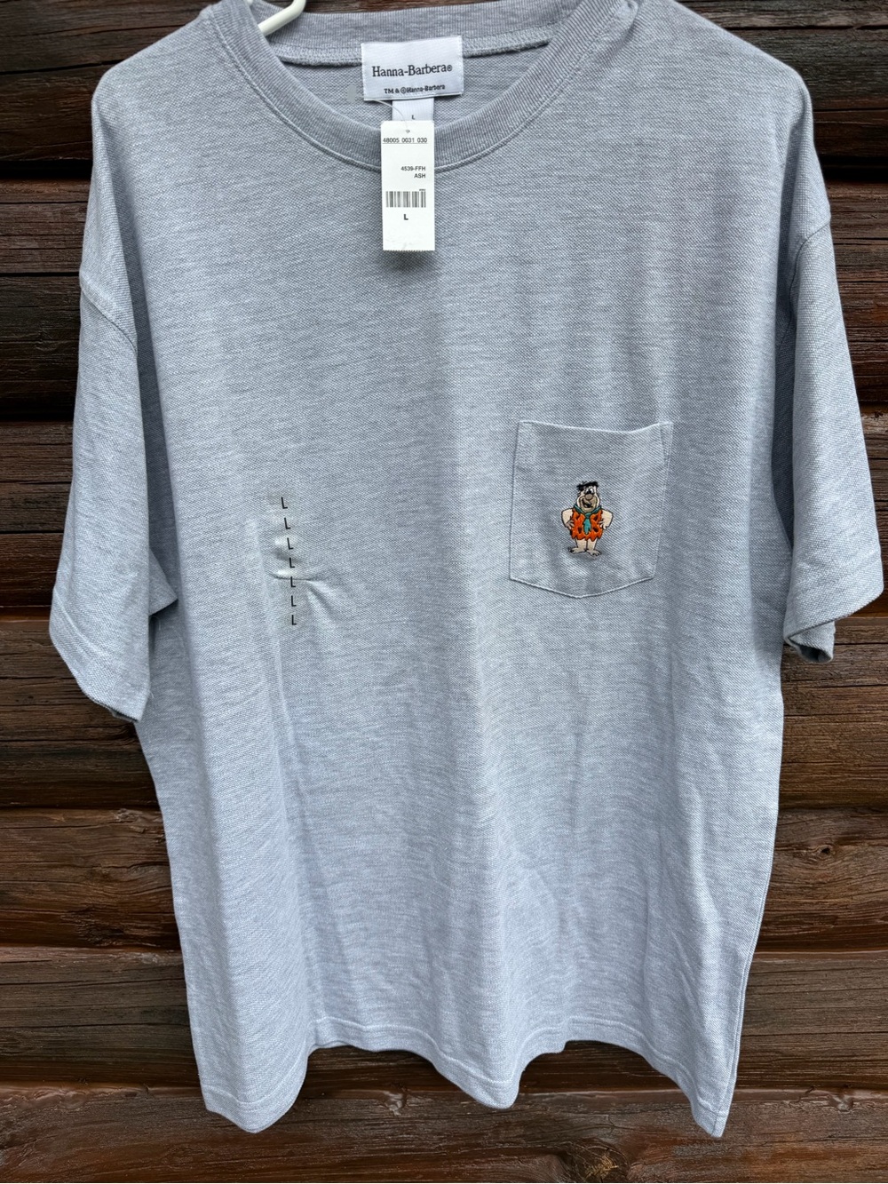 Hanna Barbera Fred Flintstone Pocket T Shirt Mens Large L Gray NWT Cartoon Retro